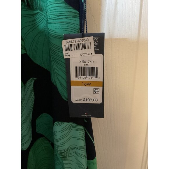 Tommy Hilfiger Navy & Green Leaves Tropical Midi Dress Size 16W New $109 - Picture 4 of 5